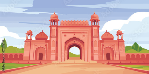 Vector art of the alamgiri gate stands tall at lahore fort in vibrant illustration