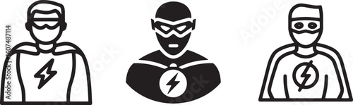 Superhero Icon Set Vector with Lightning Bolt Emblems.