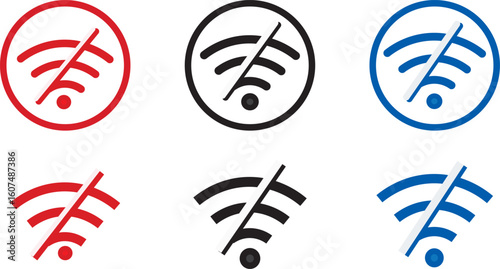 wi-fi signal icon set, Wireless icons, no wifi icons, network disconnection, wifi internet no access error, wireless internet Vector illustration. EPS 10.
