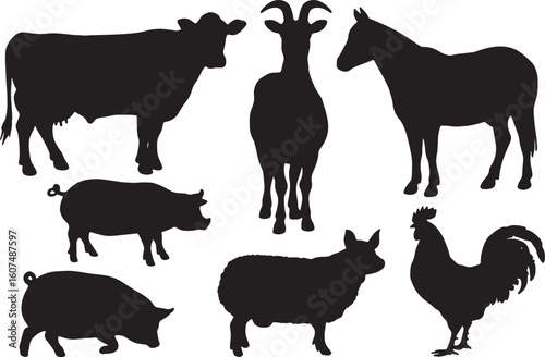 firm animals silhouette collection icon design vector illustration