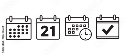 Calendar icons with dates and time clock checkmark