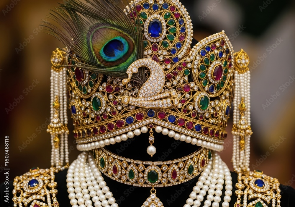 Naklejka premium Detailed Design of Krishna’s Crown and Jewelry