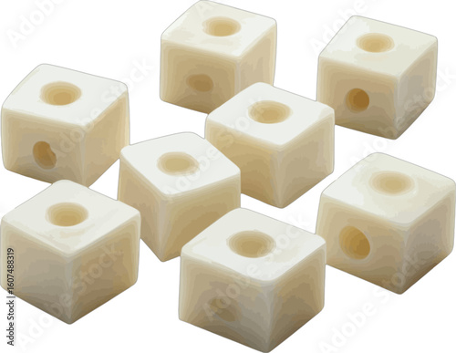 Collection of swiss cheese cubes with holes dairy