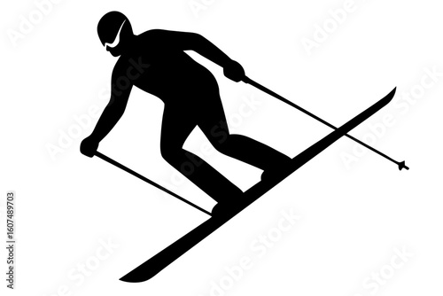 Downhill skiing extreme sport winter activity silhouette vector illustration
