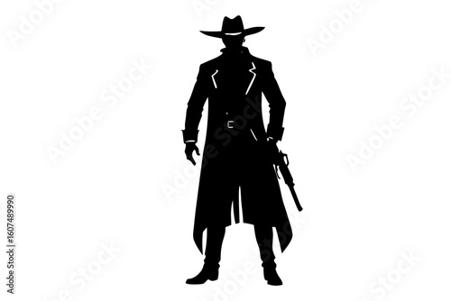 Cowboy western gunfighter outlaw silhouette vector illustration