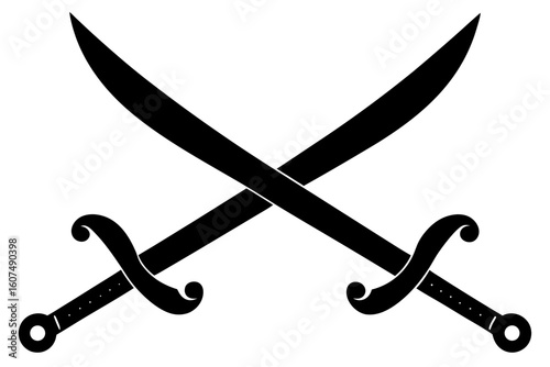 Crossed swords pirate weapon combat battle silhouette vector illustration