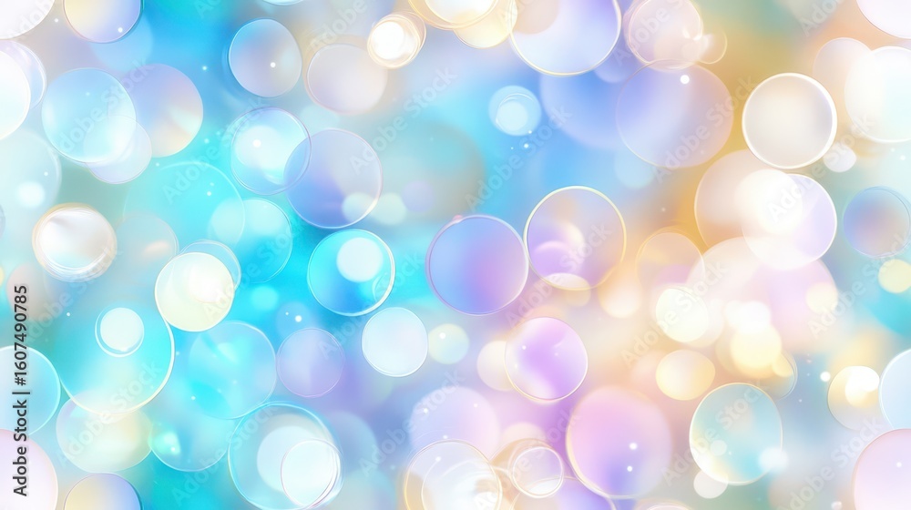 Fototapeta premium Abstract Bubbles of Light: A mesmerizing display of ethereal light bubbles dancing in an explosion of colors. Each orb shimmers with vibrant hues, evoking feelings of wonder and dreams.