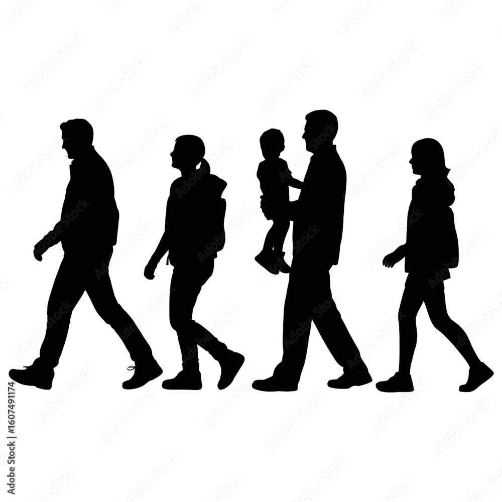 Obraz premium Silhouette of family walking together side
