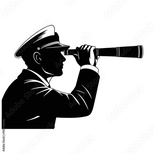 Man in uniform looking through a telescope
