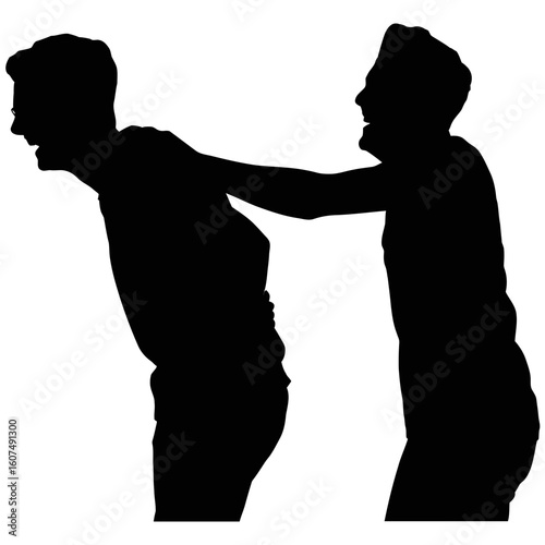 Silhouette of two men laughing together and laughing