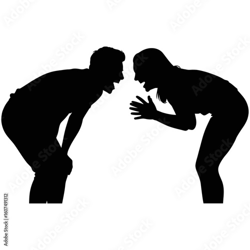 Silhouette of two people facing each other and laughing