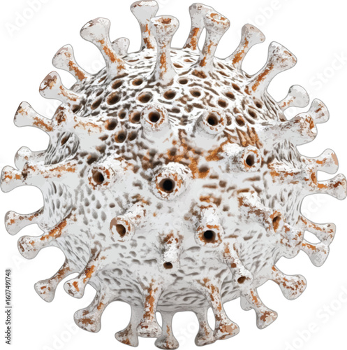 Detailed virus cell with spikes and pores microscopic biology