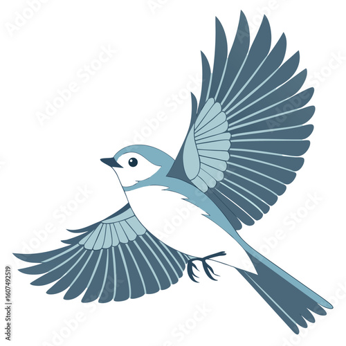 Vector art of a beautiful blue bird with its wings spread wide in midflight