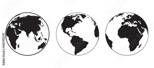 Three globes showing continents earth world