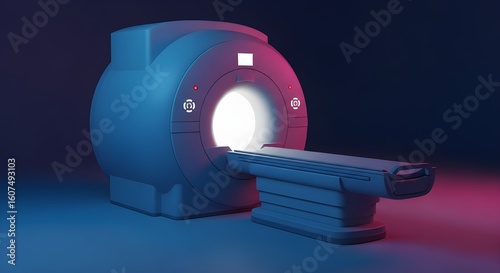 Futuristic MRI Scanner with Blue & Pink Lighting