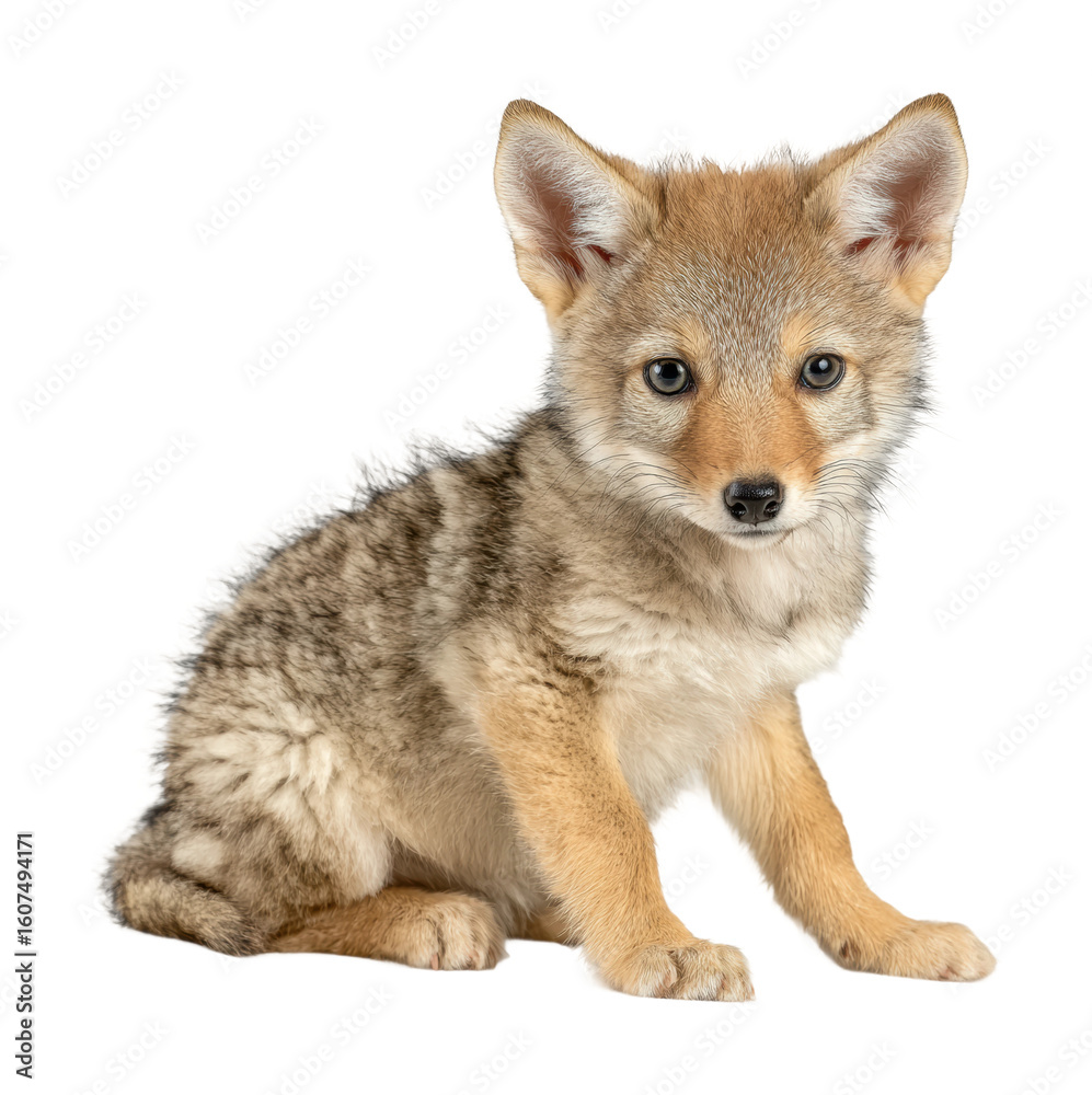 Fototapeta premium Cunning coyote pup wildlife sanctuary animal isolated on transparent background