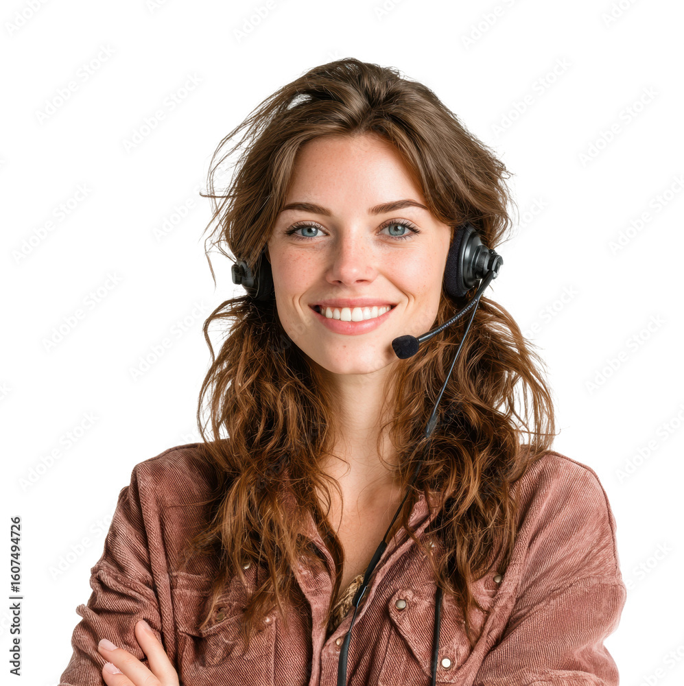 Customer support professional assisting clients office portrait bright environment isolated on transparent background