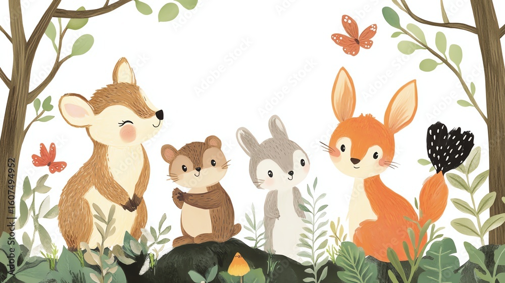Naklejka premium Cute woodland creatures illustration