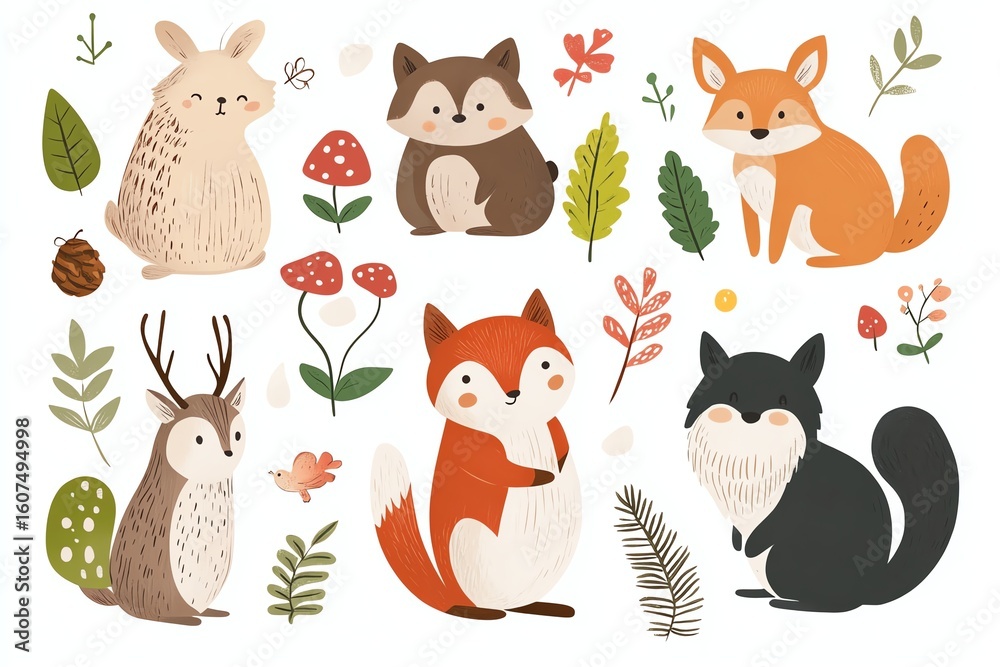 Naklejka premium Cute woodland creatures illustration