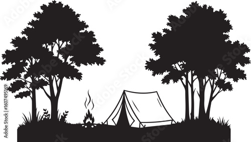vector illustration of Forest with tent or campfire