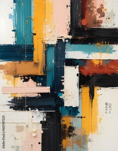 Dynamic Abstract Art - Bold Geometric Shapes & Colorful Textured Blocks