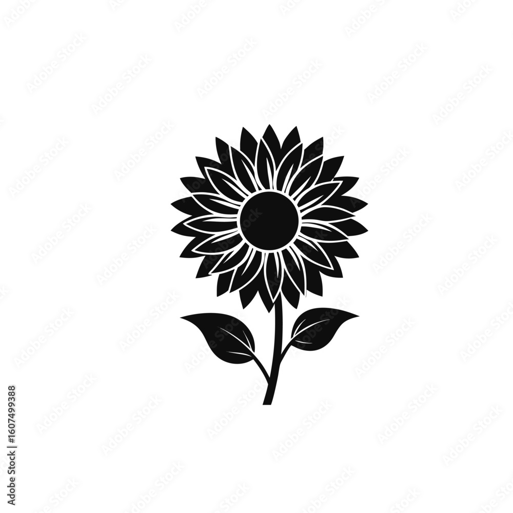 Fototapeta premium Sunflower silhouette vector icon on white background