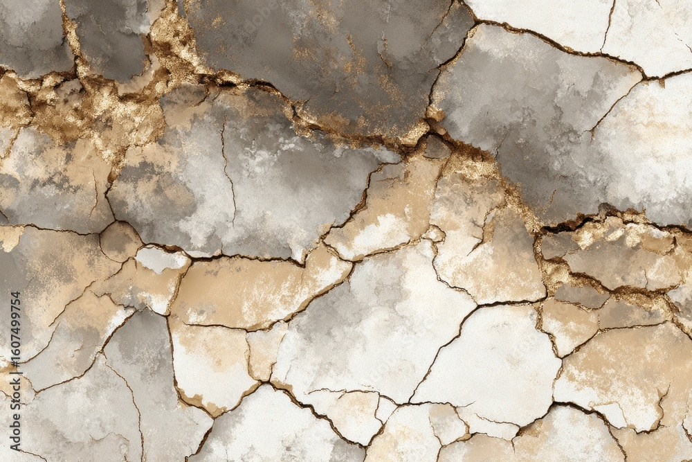 Fototapeta premium Cracked Earth with Golden Veins Texture.