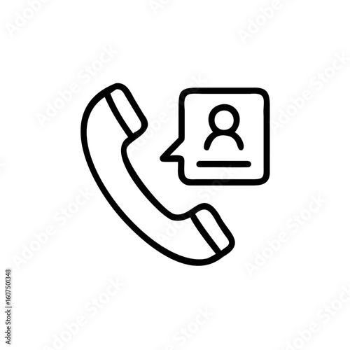Outline icon a phone receiver a speech bubble with a person symbol handset communication