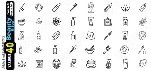 Collection of Beauty and Spa Icons with Skincare and Personal Care Items vector