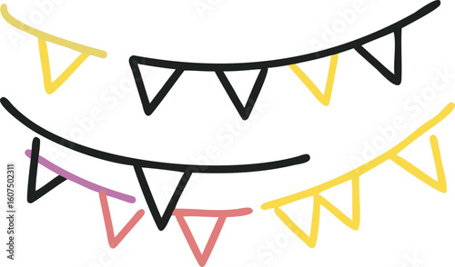 Festive bunting flags in yellow pink and black on a white background celebration party 1