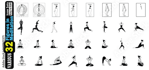 Diverse Figures in Various Yoga and Meditation Poses illustration