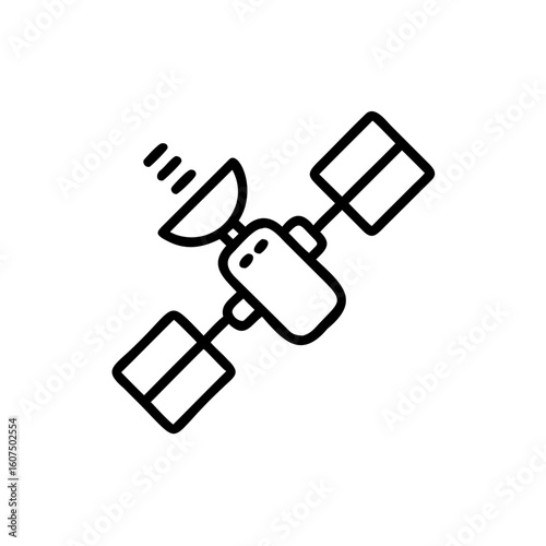 Outline satellite receiver icon with signal waves technology space