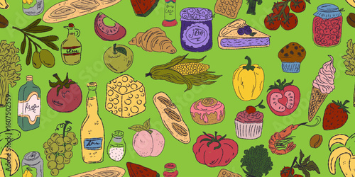 The Dolce Vita collection is a whimsical seamless pattern with vibrant color accents, inspired by the Mediterranean lifestyle. Hand-drawn sketch style