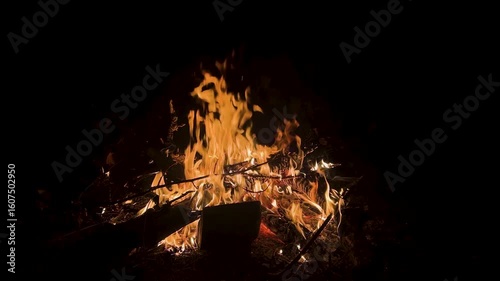 Fire on black background. Isolated fire on black background. Flame on black background.