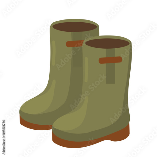 Cartoon Green Boots. Autumn Rubber Rain Boots. Fall Season Accessory