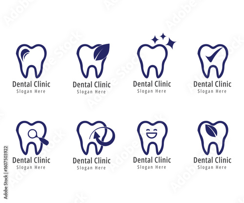 Set of dental clinic logos, Collection dental clinic logo design with geometric line abstract dental logo abstract vector illustrator design.