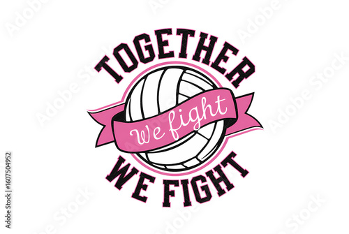 A volleyball with a pink ribbon symbolizes fighting breast cancer together, Sublimation Design isolated on transparent background