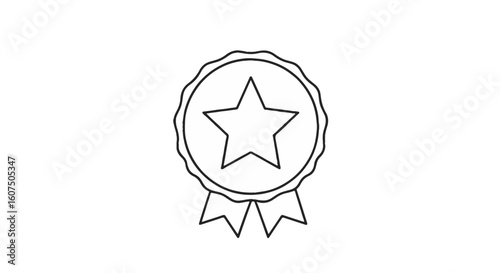 Minimalist honor medal with star and ribbon icon. Award recognition for patriotism, remembrance, service, quality, and achievement.