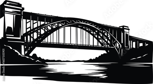 Solid Black Silhouette of Sydney Harbour Bridge close upblack and white with white background