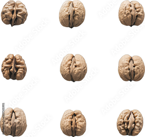 Whole walnuts textured brown food