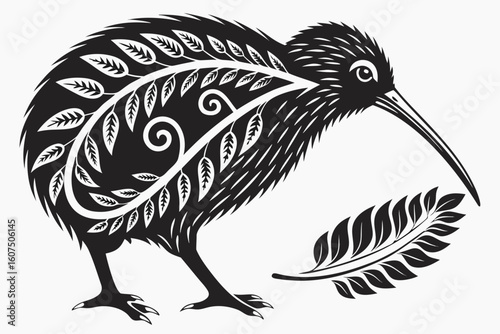 charming kiwi bird sihouette black vector