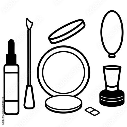 Cosmetics Set: An illustrated assortment of essential makeup items. This simple yet elegant image showcases the beauty and allure of a beauty-related product collection.
