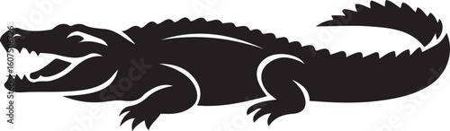 Open mouth crocodile silhouette with teeth, Sharp jaw reptile illustration vector
