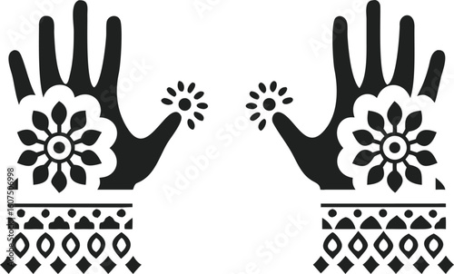 Intricate Dark Grey Henna Hand Designs with Floral Patterns and Geometric Borders mehndi