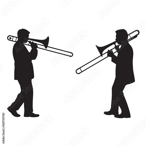 Trombone Duo Silhouette – Musical Collaboration Facing Each Other