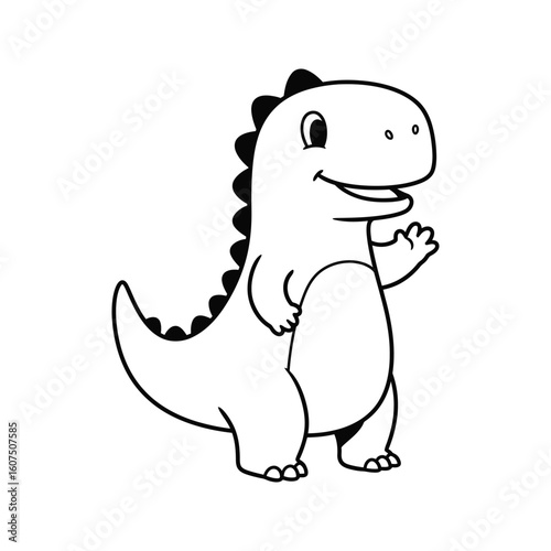 Cute Cartoon Dinosaur Illustration Black and White Friendly Dino Happy TRex Kids Coloring Page