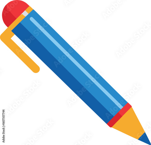 Blue Pen or Pencil Vector Icon Flat Design Writing And Drawing Tool for School, Office, And Creativity