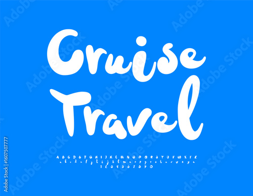 Vector Summer logo Cruise Travel. Playful White Font. Positive Alphabet Letters and Numbers set.