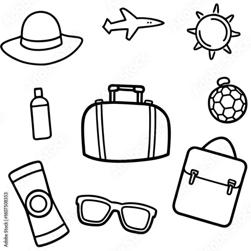 Travel Essentials: A charming minimalist illustration showcases essential travel items, perfectly capturing the spirit of adventure.