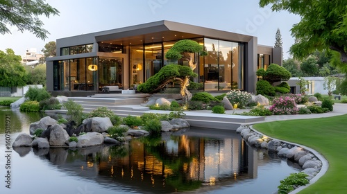 Glass house design with floral accents high resolution photo